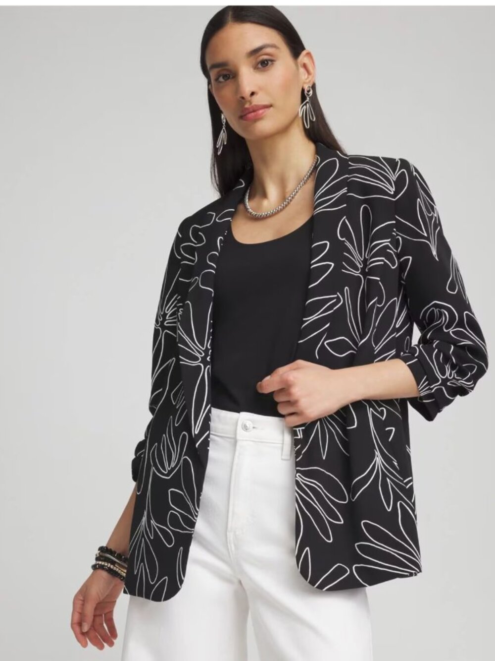 CHICO'S Palms Rushed Sleeve Open Front Soft Jacket Size 2/US 12